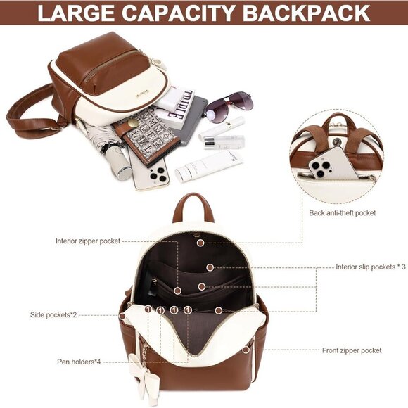 Women’s Leather Backpack Small Crossbody Cute Travel Daypack with Wallet